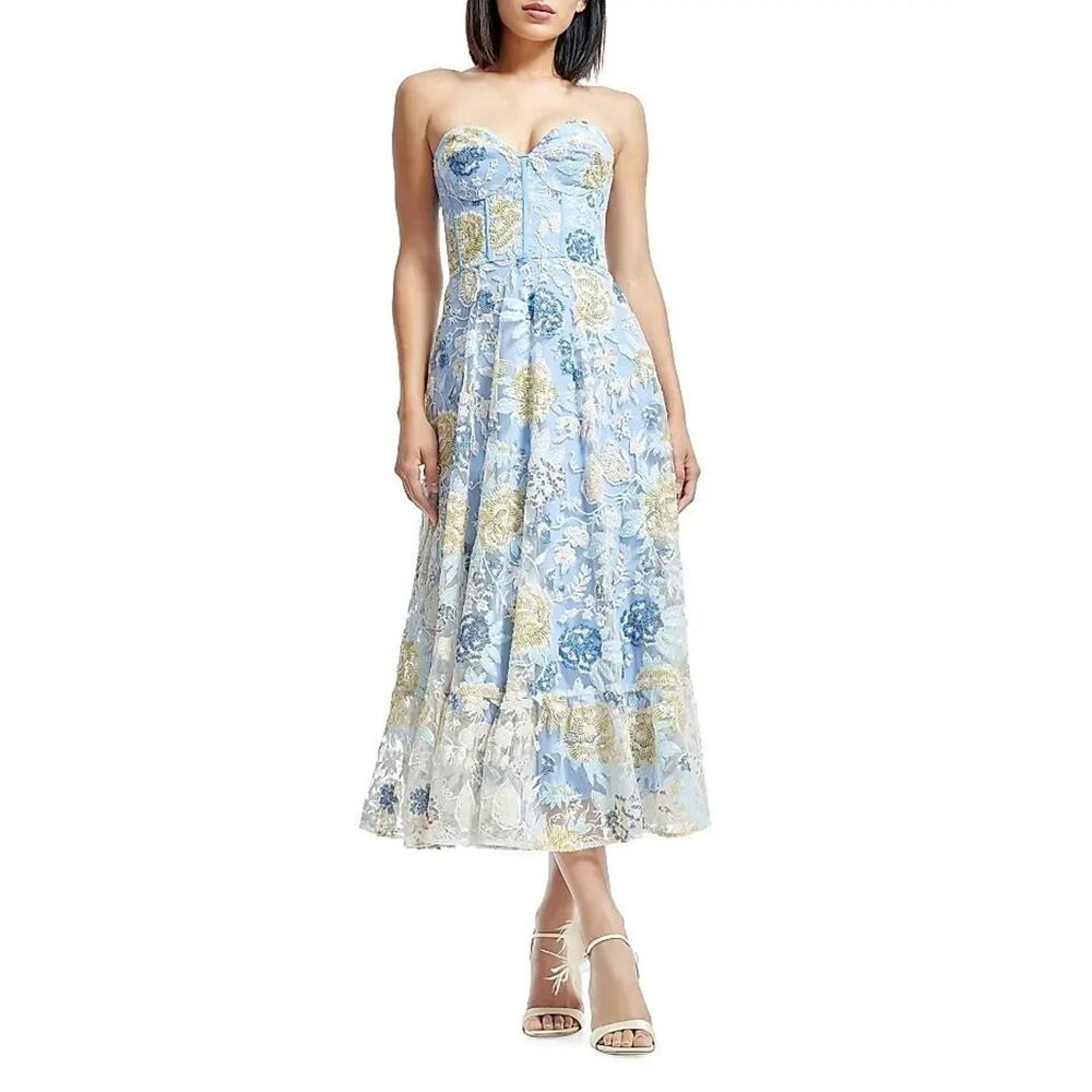 Dress The Population Carina Strapless Sequin Midi Dress - Sky SIZE M